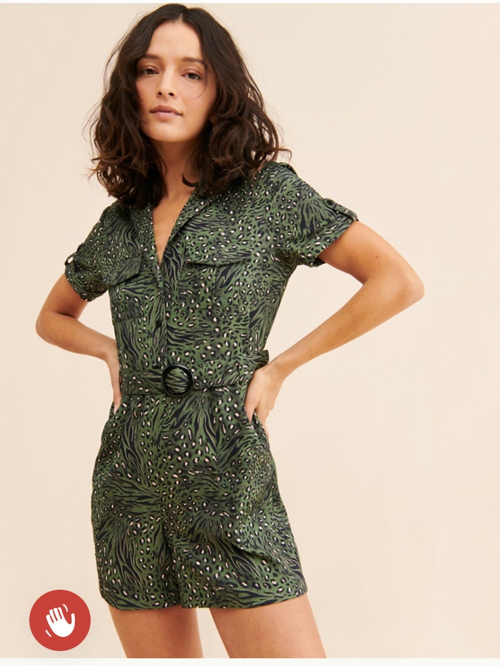 Hutch Leopard Zebra Animal Print Belted Romper Green Size Medium